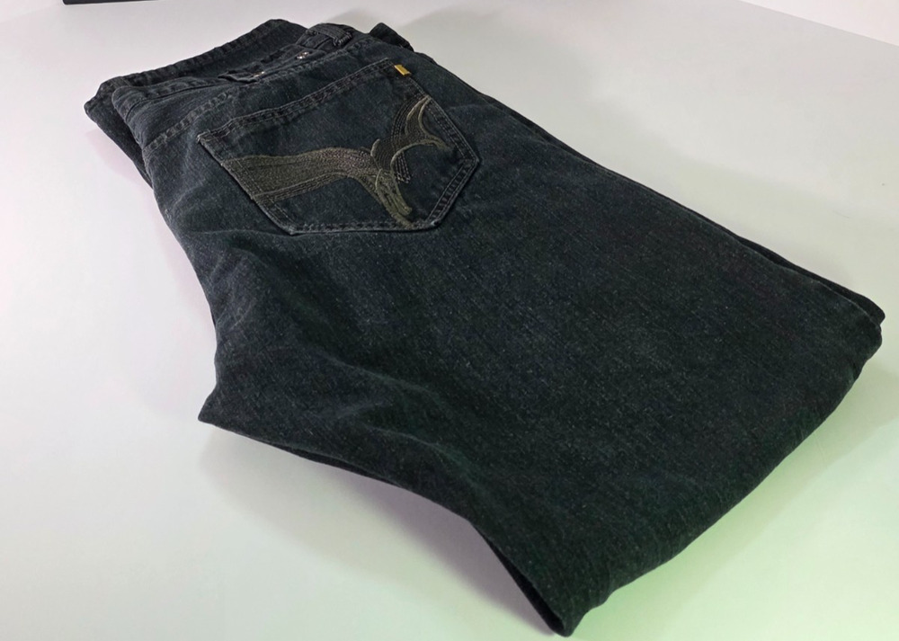 CHAMS Jeans Men’s 38x32 Black Baggy Embroidered Y2K Skater Grunge Denim
